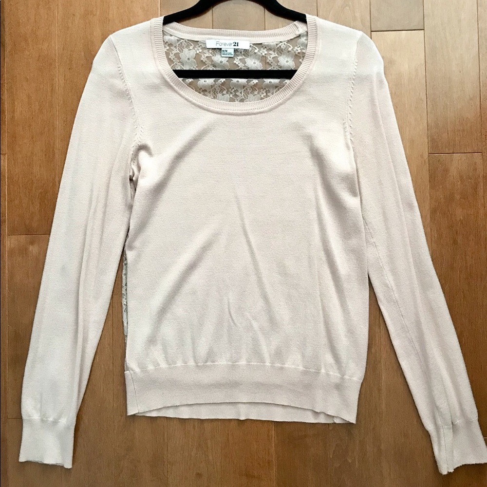 Forever 21 Nude Long-Sleeve Top with Lace Back